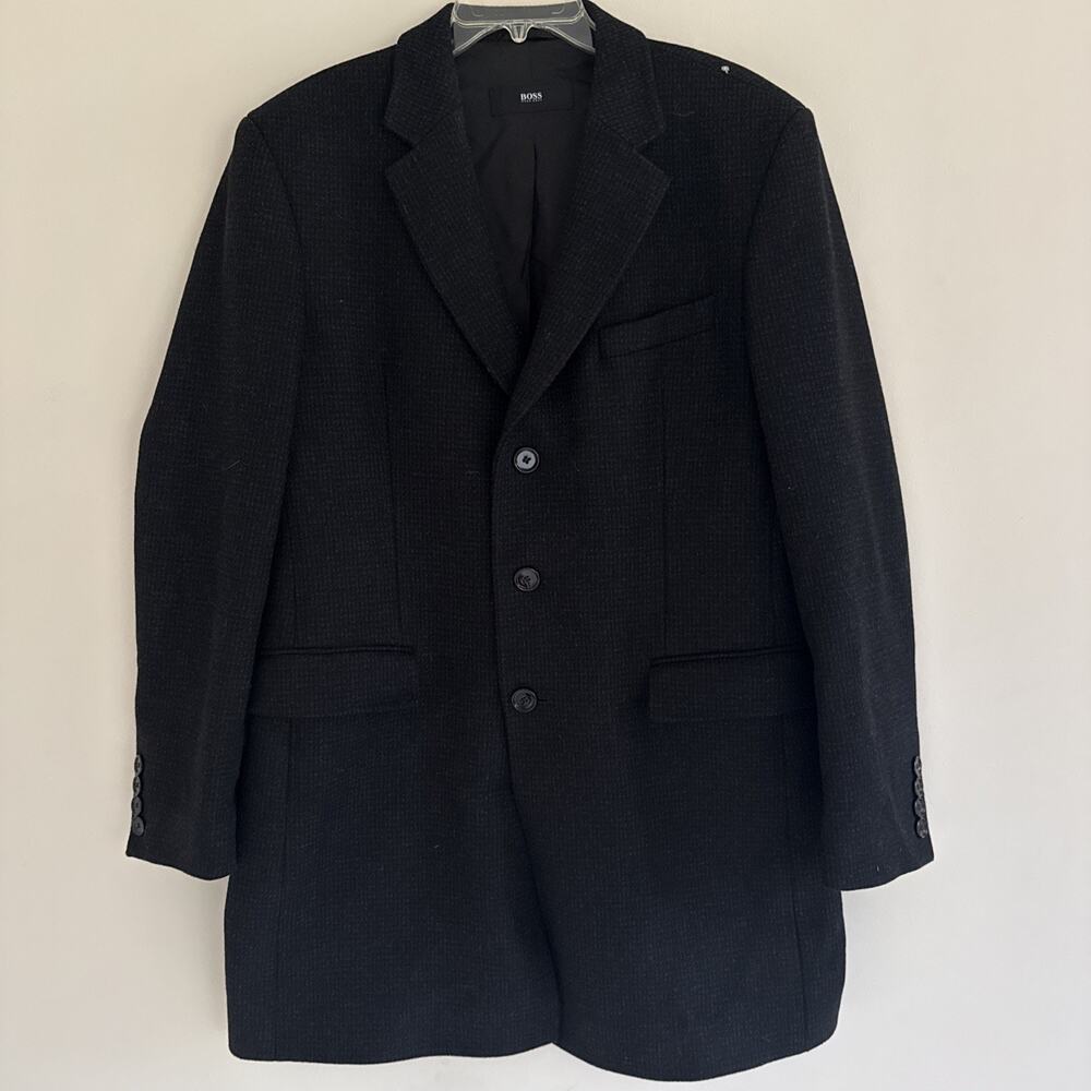 Boss Hugo Boss Wool Blend Long Overcoat Coat Men’s 42 R Fleck 3 Button Dress
